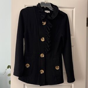 Black Ruffled Button-Up Jacket